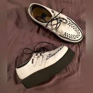 T.U.K. White Leather Creepers- Platform Shoes